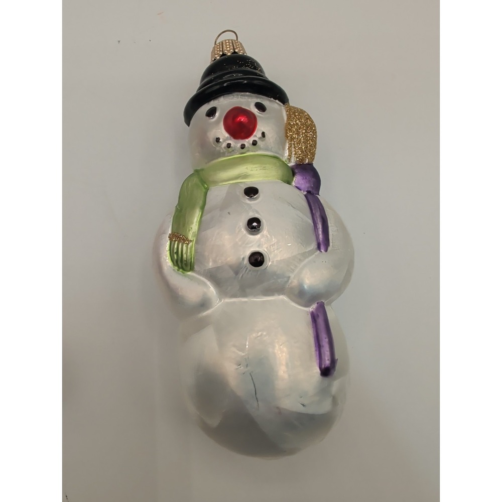 Krebs Snowman Holiday Christmas Ornament Lauscha Glass Creations Blown Germany